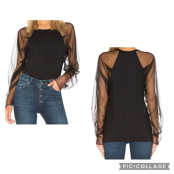 SEE BY CHLOE REVOLVE Women’s Black Crewneck Long Tulle Sleeve Top Blouse Size XS - Picture 1 of 8